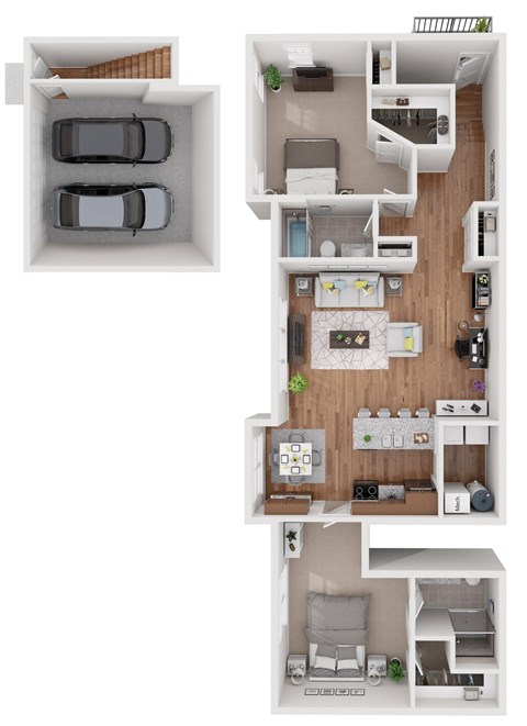 Floor plan for 2 beds, 2 baths, 1353 sqft